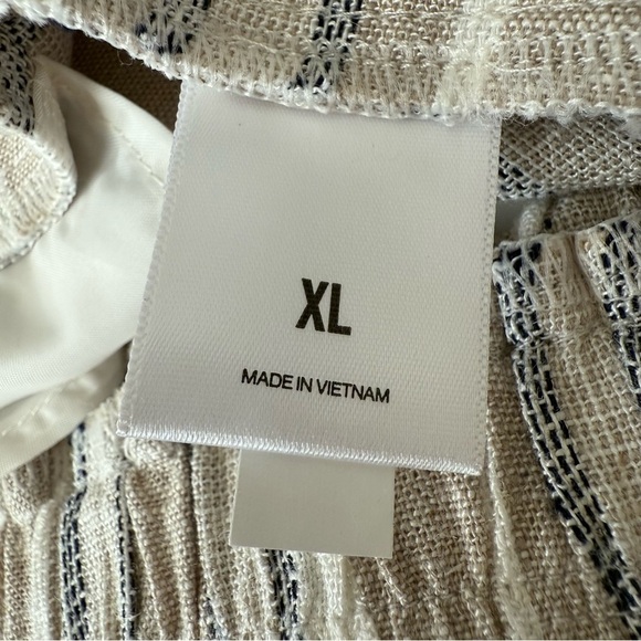 Express Linen Blend High Rise Striped Wide Leg Pants Blue Ivory Beachy Lounge XL - Picture 7 of 8